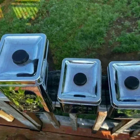 Vintage 1950's Kreamer Ware Metal Chrome Kitchen Canister Set Coffee Tea… - Picture 7 of 7